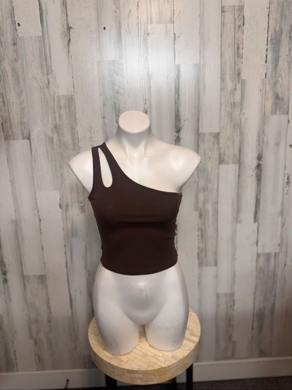 Ambiance Chocolate Brown Ribbed Cutout One Shoulder Sleeveless Crop Tank Top M